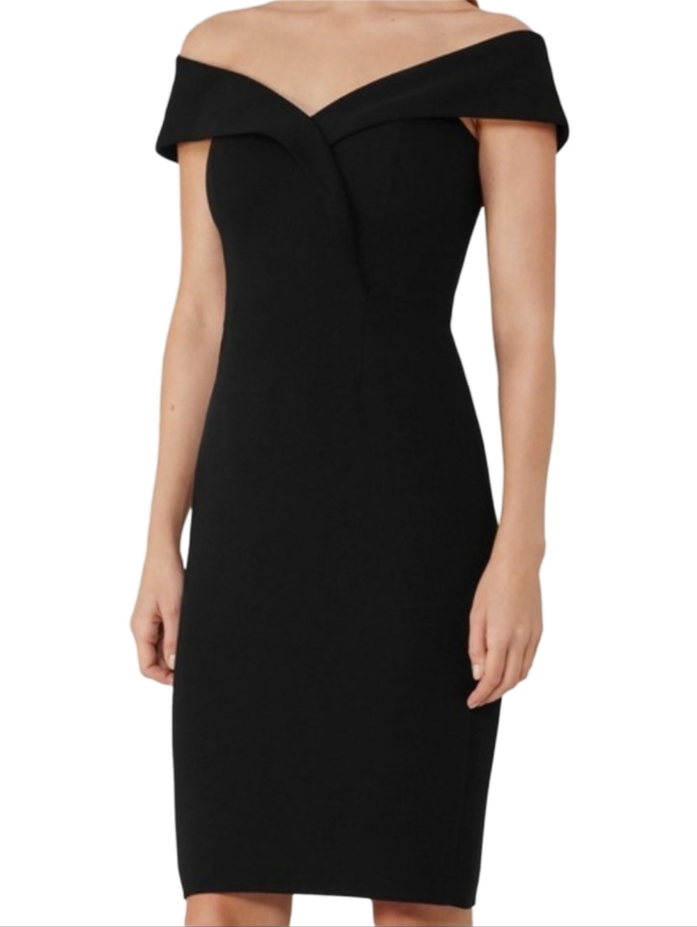 Reiss Haddi Black Off-Shoulder Sheath Dress Size 4 - Picture 3 of 12